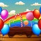 Fantasy sweet land with candies and rainbow background