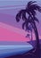 Fantasy tropic ocean cost sunset with palm