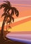 Fantasy tropic ocean cost sunset with palm