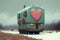 Fantasy truck with valentine heart created with Generative AI. Valentine`s Day concept