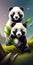 Fantasy twin panda by magical jungle background