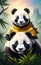 Fantasy twin panda by magical jungle background