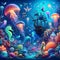 Fantasy Underwater Seascape with Ship. Created with Generative AI