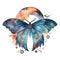 Fantasy watercolor beautiful magical butterfly illustration