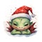 Fantasy watercolor christmas sleeping dragon in santa hat on white background.