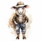 Fantasy Watercolor Illustration Of A Sheep In Cowboy Attire