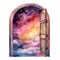 Fantasy watercolor magical colorful door to the space illustration