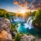 Fantasy waterfall In the heart of an enchanted forest.