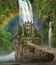 Fantasy waterfalls and castle. 3D