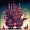 Fantasy whimsical imaginary walking castle or house