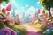 a fantasy wonderland with candy land and trees