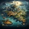 Fantasy World Map Embark on Mystical Journeys in Imaginary Lands, Generative Ai