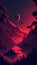 Fantasy world red gradient sunset, floating island, space view comets, jungle, birds illustration.