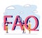 FAQ support as frequently asked questions help in flat tiny persons concept vector illustration