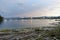 A far away evening view of Nanaimo, British Columbia, Canada from the beautiful shores of Newcastle Island.