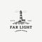 Far Light Abstract Vector Sign, Symbol or Logo Template. Searchlight Tower Landscape Drawing Sketch with Retro