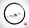 Far mountains in fog in black enso zen circle. Traditional oriental ink painting sumi-e, u-sin, go-hua. Hieroglyph - zen