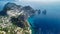 Faraglioni and Capri coastline from Mt Solaro, drone viewpoint