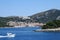 A faraway view from the ferry of the town of Hvar, on Hvar Island, Croatia.  It is a beautiful sunny summer day