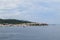 A faraway view of Hvar, Croatia from the ocean.