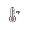 Farenheit thermometer. Filled color icon. Weather vector illustration