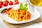 Farfalle arrabiata - bow-tie pasta with hot tomato sauce