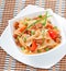 Farfalle pasta with seafood