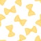 Farfalle paste pattern in flat style. Seamless pattern of hand-drawn paste with a yellow bow, randomly placed on a white