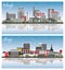 Fargo North Dakota and Raleigh North Carolina City Skyline Set