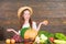 Farm activities for kids. Traditional farm market. Child celebrate harvesting. Girl kid farm market with fall harvest