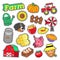 Farm Agricultural Elements Set with Farmer, Harvest and Animals for Stickers, Prints
