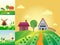 Farm agriculture banner rural landscape products old barn and field cartoon illustration.