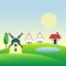 Farm agriculture banner rural landscape products old barn and field cartoon illustration.