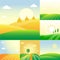 Farm agriculture banner rural landscape products old barn and field cartoon vector illustration.