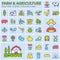 Farm and agriculture colored outline icons. Vector