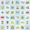 Farm and agriculture colored outline icons. Vector