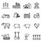 Farm and Agriculture line icon set. Farmers, Plantation, Gardening, Animals, Objects, Harvester trucks, Trac