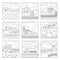 Farm and agriculture, summer rural landscapes isolated outline icons