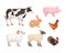 Farm animal colorful set. Domestic livestock cow, pig, rabbit, turkey, chicken, sheep, lamb