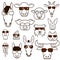 Farm animal faces with glasses set, line art