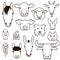 farm animal faces line art set