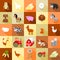 Farm Animal Square Icon Set of Animals and Barn, Tractor, Hay, Straw and more