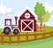 Farm animals barn tractor wooden fence tree cartoon