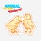 Farm animals chicken in sketch style on colorful sticker. on transparent background