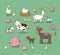 Farm animals. Cute cartoon horse, cow and goat, sheep and goose, chicken and pig.