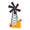 Farm animals duck in hay fruits windmill cartoon