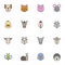 Farm animals filled outline icons set