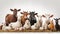 Farm animals in front of a white background