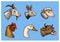 Farm animals. Head of a domestic pig goat cow rabbit sheep. Logos or emblems for signboard. Set of icons for the menu