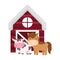 Farm animals horse cow barn cartoon isolated icon on white background